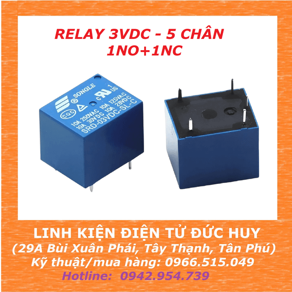 Relay 3VDC, 5 CHÂN (1NO+1NC)