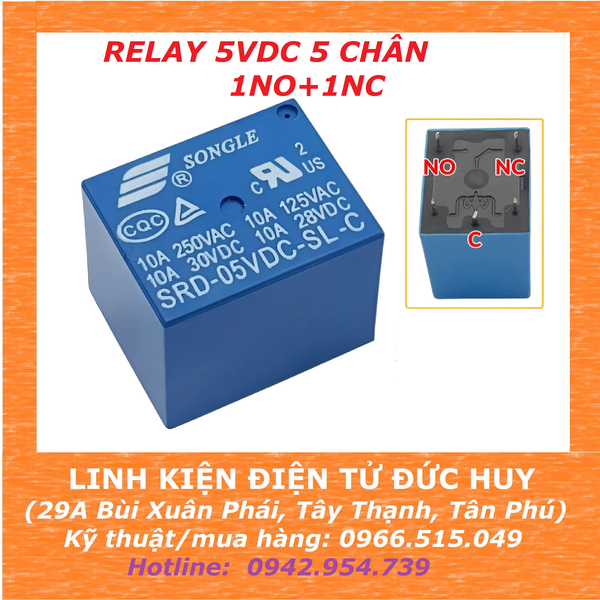 Relay 5VDC, 5 CHÂN (1NO+1NC)