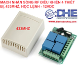 MẠCH NHẬN SÓNG RF REMOTE BẬT/TẮT 4 THIẾT BỊ, 4 KÊNH 12VDC, HỌC LỆNH 433MHZ,