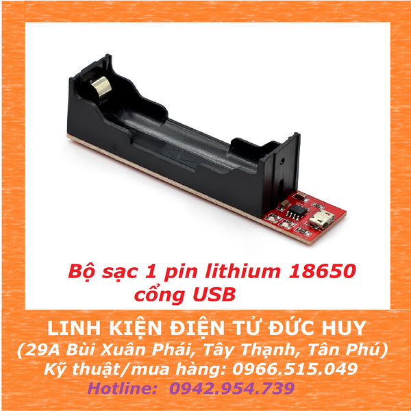 Sạc 1S 1 pin lithium 18650, cổng USB