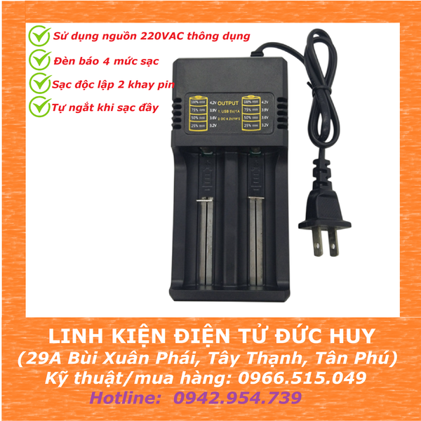 Bộ sạc 2 pin lithium 18650 3.7v 4.2v loại tốt