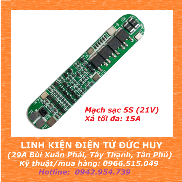 Mạch sạc xả 5S có bảo vệ, tối đa 21V, xả tối đa 15A
