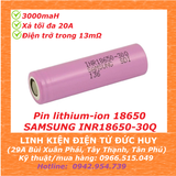 PIN SẠC LITHIUM ION 18650 SAMSUNG INR18650 30Q 3000maH - Dòng xả tối đa 20A