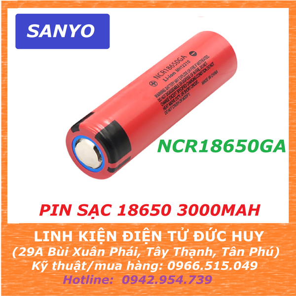 PIN SẠC LITHIUM ION 18650 SANYO NHẬP KHẨU CHẤT LƯỢNG CAO NCR18650GA 3000MAH - 3.7V, DÒNG XẢ LIÊN TỤC 10A
