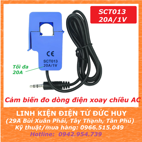 Cảm biến dòng điện AC, ampe kẹp 20A SCT013 20A/1V