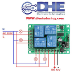 MẠCH NHẬN SÓNG RF REMOTE BẬT/TẮT 4 THIẾT BỊ, 4 KÊNH 12VDC, HỌC LỆNH 433MHZ,