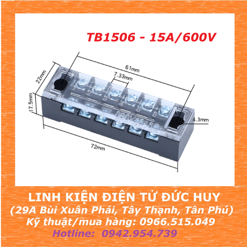 Cầu đấu dây Terminal block TB1506 - 15A/600V (6 cọc)