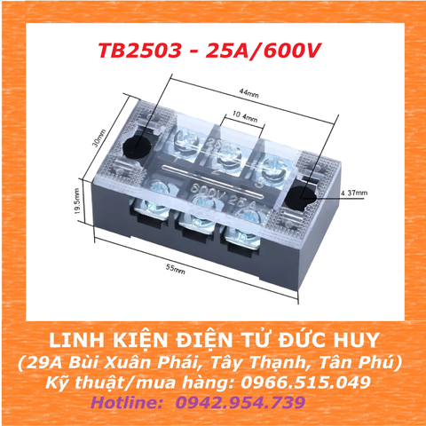 Cầu đấu dây Terminal block TB2503 - 25A/600V (3 cọc)