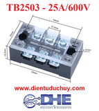 Cầu đấu dây Terminal block TB2503 - 25A/600V (3 cọc)