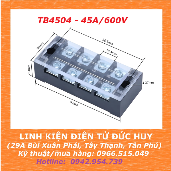 Cầu đấu dây Terminal block TB4504 - 45A/600V (4 cọc)