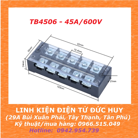 Cầu đấu dây Terminal block TB4506 - 45A/600V (6 cọc)