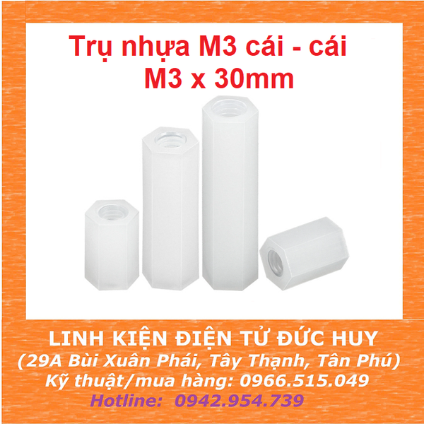 Trụ nhựa M3, cái - cái (2 đầu cái), dài 30mm