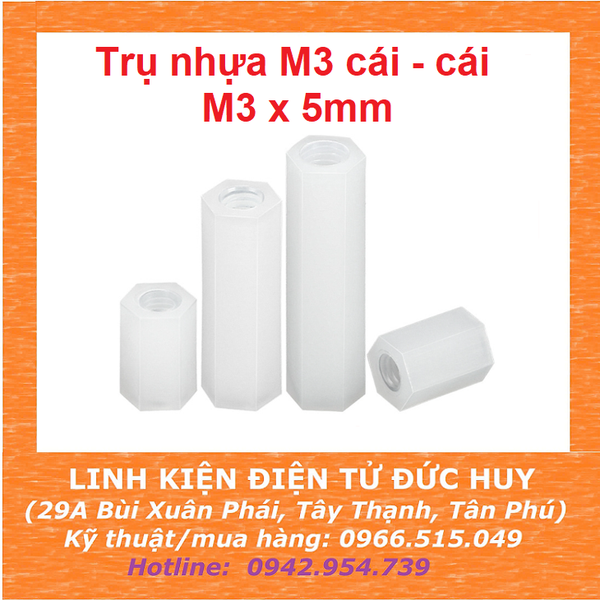 Trụ nhựa M3, cái - cái (2 đầu cái), dài 5mm