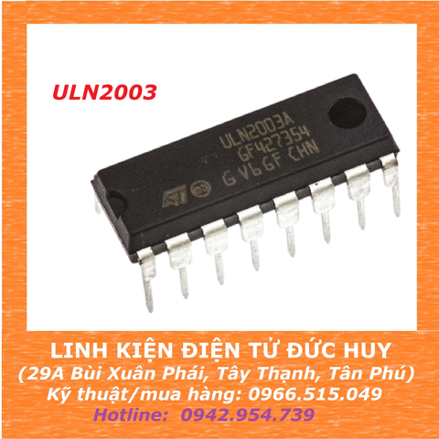 ULN2003 - IC ĐỆM DÒNG, 7 KÊNH, DÒNG TỐI ĐA 500mA, ĐẦU RA OPEN COLLECTOR