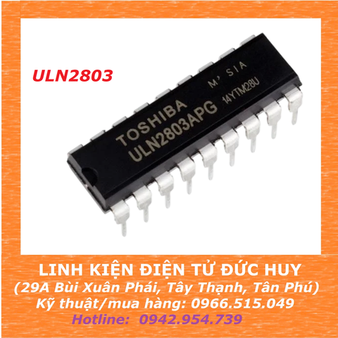 ULN2803 IC ĐỆM DÒNG, 7 KÊNH, DÒNG TỐI ĐA 500MA, ĐẦU RA OPEN COLLECTOR (loại thường)