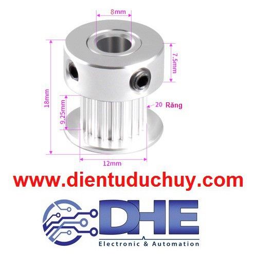 PULEY GT2 - 20 RĂNG - Φ16MM - BẢN RỘNG 6MM, LỰA CHỌN NHIỀU LOẠI TRỤC 5MM/6.35MM/8MM