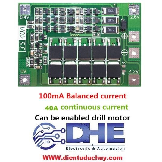 MẠCH BẢO VỆ SẠC & XẢ PIN LITHIUM 3S, DÒNG XẢ TỐI ĐA 40A - CÓ CÂN BẰNG CELL