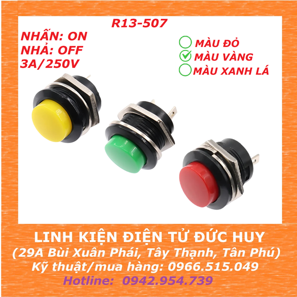 R13-507 nút nhấn nhả phi 16mm Vàng