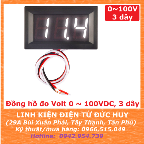 Đồng hồ đo điện áp, volt 0~100VDC, 3 dây led 0.56