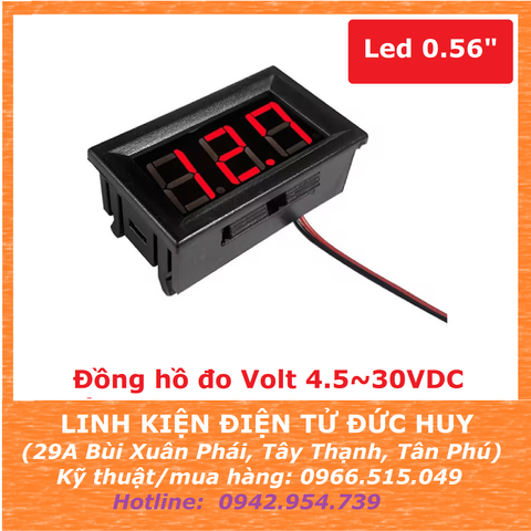 Đồng hồ đo điện áp, volt 4.5V-30VDC 2 dây (Led 0.56'' màu đỏ)