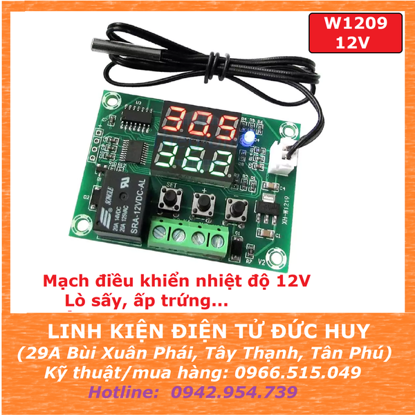 XH W1219 CÀI ĐẶT VÀ KIỂM SOÁT NHIỆT ĐỘ 12VDC (2 đèn led)
