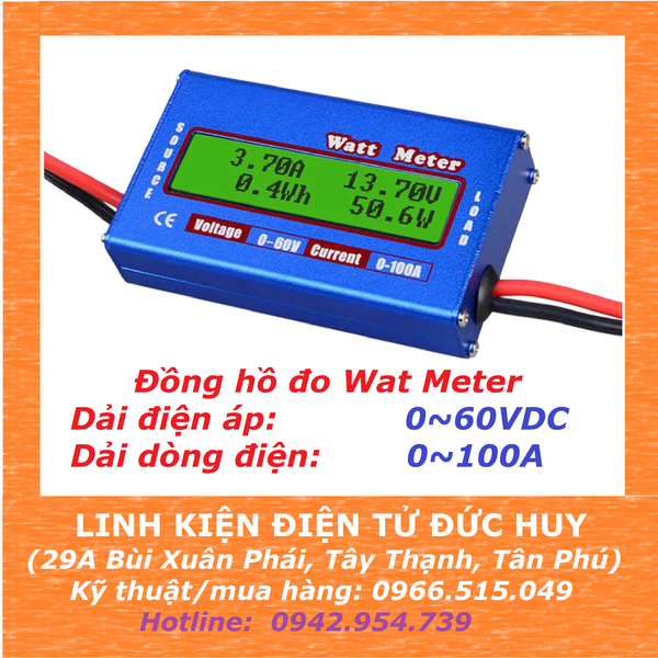 Đồng hồ đo Volt, Ampe, WAT Metter, 0~60V, 0~100A