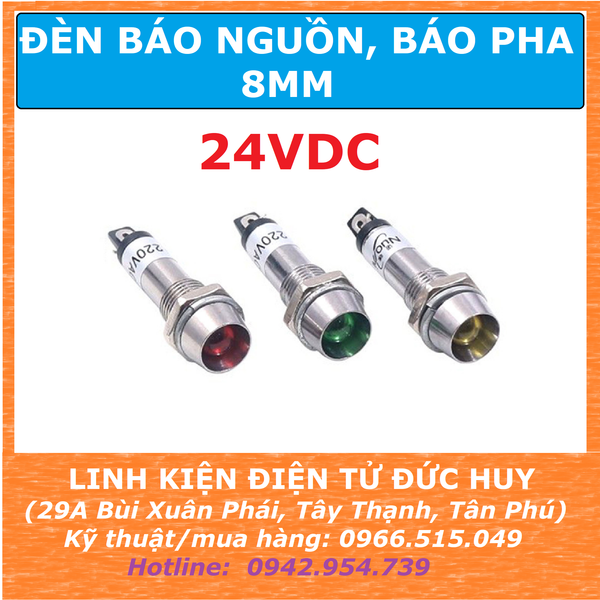 ĐÈN BÁO NGUỒN, ĐÈN BÁO PHA XD8 8MM 24VDC