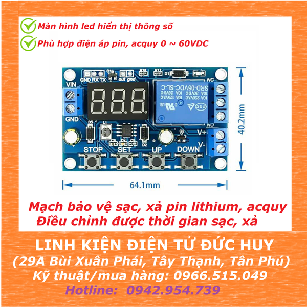 XY - DJ MẠCH SẠC/XẢ  PIN 18650, ẮC QUY, BẢO VỆ QUÁ ÁP, THẤP ÁP,  ĐIỀU CHỈNH ĐƯỢC THỜI GIAN SẠC, XẢ