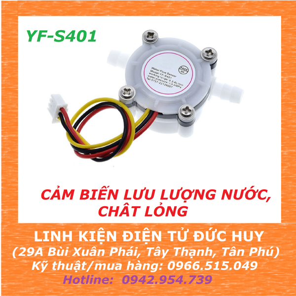YF S401 Cảm biến lưu lượng nước, dòng chảy, đường kính ống 6mm