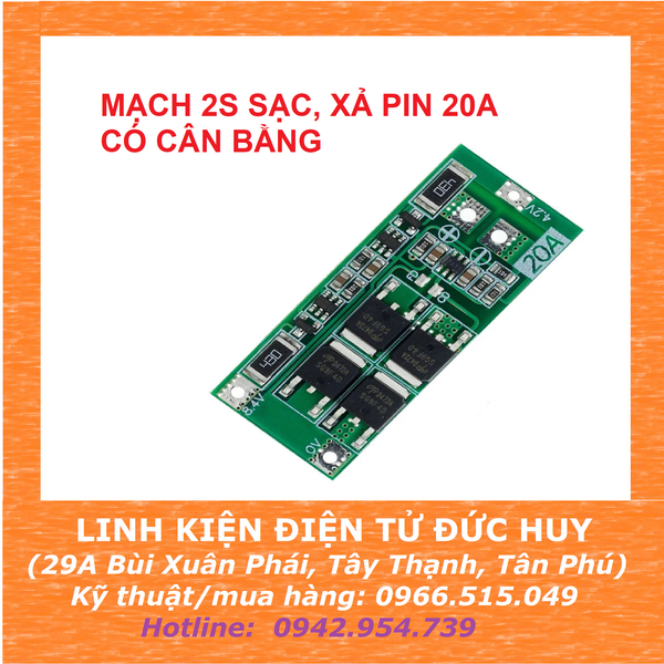 MẠCH 2S SẠC, XẢ PIN 20A, CÓ CÂN BẰNG DÒNG ĐIỆN