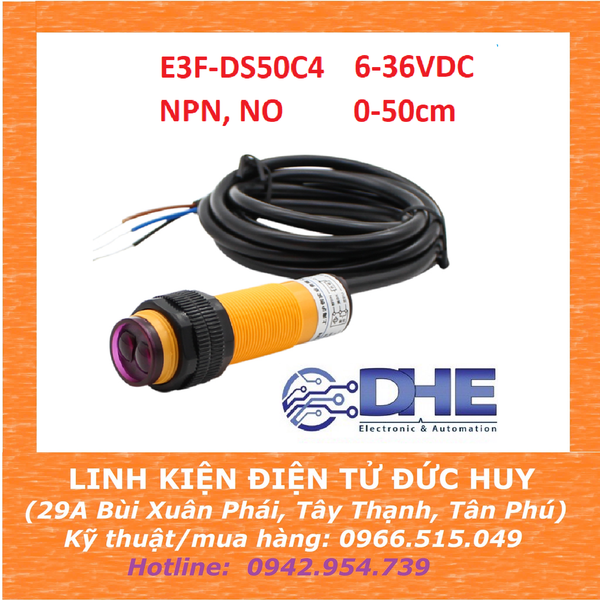 E3F-DS50C4 CẢM BIẾN VẬT CẢN HỒNG NGOẠI, ĐIỆN ÁP 6-36VDC, NPN, NO, CHỐNG NHIỄU TỐT