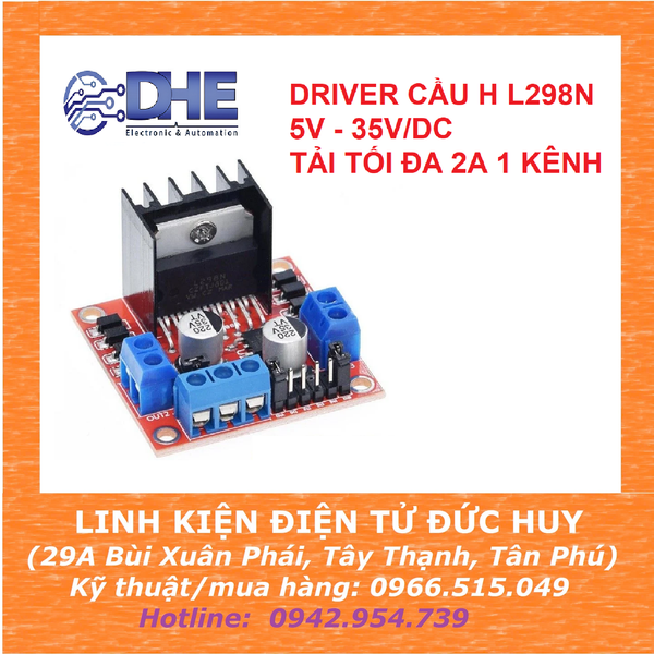 MẠCH CÔNG SUẤT DRIVER ĐIỀU KHIỂN ĐỘNG CƠ DC MẠCH CẦU H L298N - MÀU ĐỎ