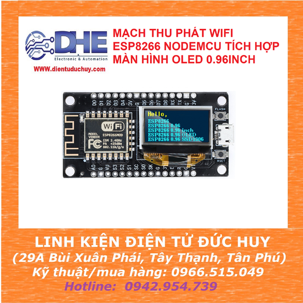 MẠCH THU PHÁT WIFI ESP8266 NODEMCU TÍCH HỢP MÀN HÌNH OLED 0.96INCH