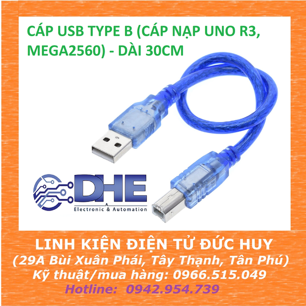 CÁP USB TYPE B 30CM (CÁP NẠP UNO R3, MEGA2560)