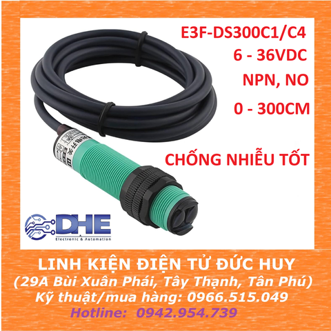 E3F-DS300C1/C4 CẢM BIẾN VẬT CẢN HỒNG NGOẠI ,PHÁT HIỆN 3M , 6-36VDC, NPN, NO, CHỐNG NHIỄU TỐT