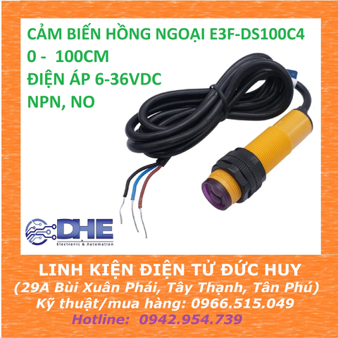 CẢM BIẾN VẬT CẢN HỒNG NGOẠI E3F-DS100C4, 6-36VDC, NPN, NO, CHỐNG NHIỄU TỐT