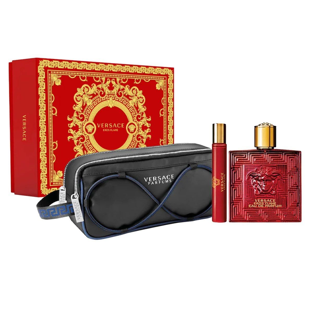  Gift Set Versace Eros Flame 3pcs (EDP 100ml & EDP 10ml & Travel Bag) 