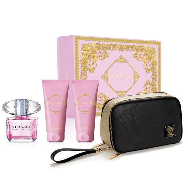 Gift Set Versace Bright Crystal 4pcs ( EDT 90ml & Body Lotion 100ml & Shower Gel 100ml & Travel Bag )