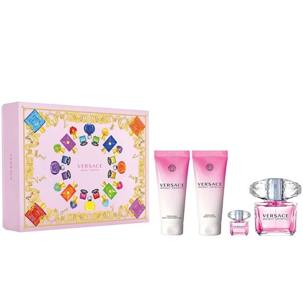  Gift Set Versace Bright Crystal 4pcs - Spring Set (EDT 90ml & EDT 5ml & Body Lotion 100ml & Shower gel 100ml ) 