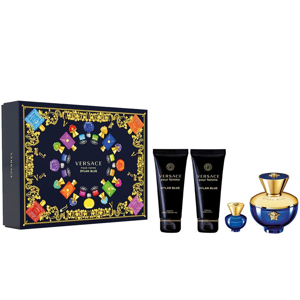 Set Nước Hoa Nữ Versace Dylan Blue Pour Femme EDP (100ml + Shower Gel 100ml + Body Lotion 100ml + Mini 5ml)