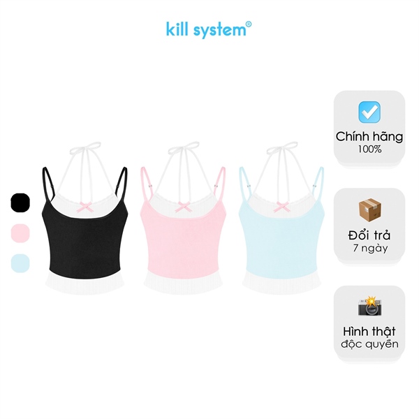  Áo hai dây Kill System cột nơ phối màu Tiffany chất thun co giãn 