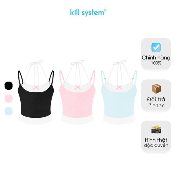  Áo hai dây Kill System cột nơ phối màu Tiffany chất thun co giãn 