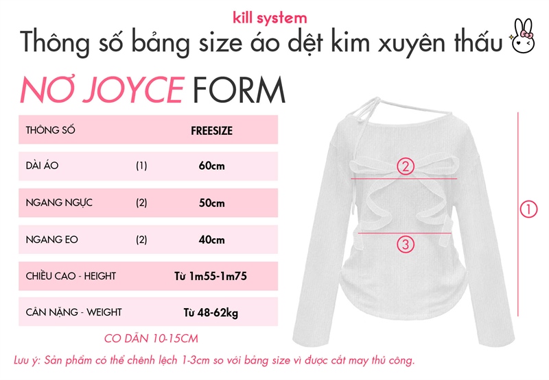  Áo dệt kim tay dài Nơ xuyên thấu Joyce 