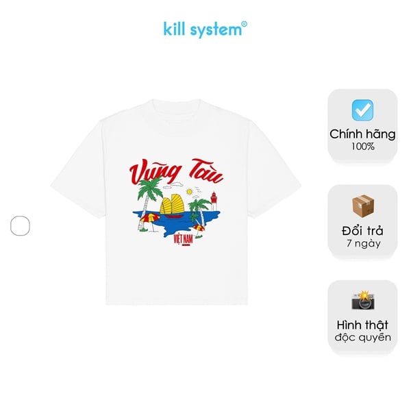  Áo thun Kill System du lịch Vũng Tàu chất cotton tay ngắn màu trắng 