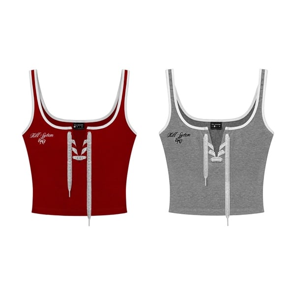  Áo thun ba lỗ Machiot Basic khoét cổ form ôm cột nơ viền ren 
