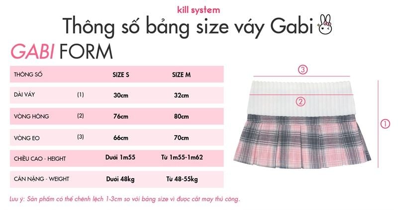 Chân váy ngắn sọc caro Kill System cạp phối len tăm Gabi 