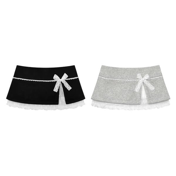  Chân váy nỉ bông xẻ tà LARRIA phối ren thắt nơ có quần bảo hộ 