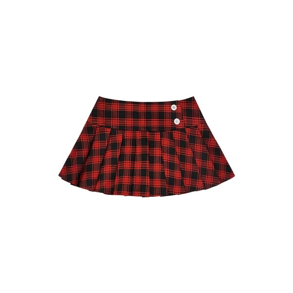 Chân váy ngắn kẻ caro đỏ xếp ly Two Years 