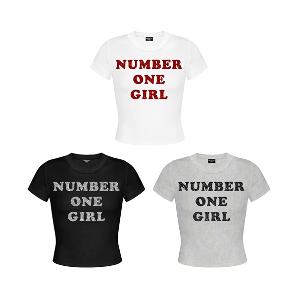  Áo thun ôm body babytee Number One Girl in chữ lấp lánh 