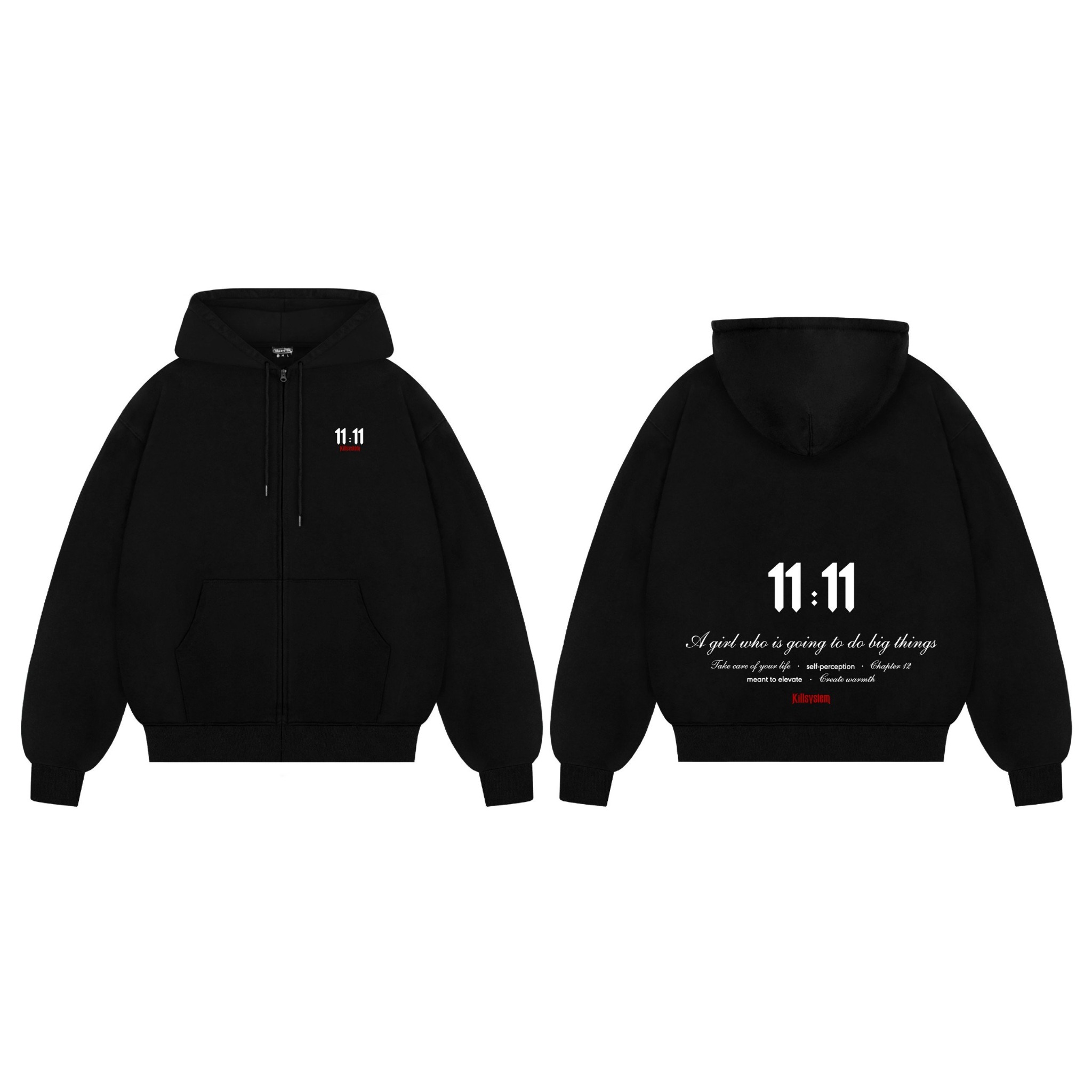  Áo khoác Kill System Hoodie zip Boxy in hình 11:11 chất vải chân cua nam nữ 